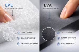 Comparison between EPE foam texture and smooth EVA foam structure