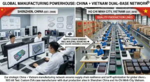 Custom EVA case manufacturer with dual production sites in Shenzhen China and Ho Chi Minh City Vietnam.