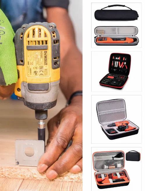 OEM and ODM custom EVA tool cases for electric drills, screwdrivers, repair tools and accessories with protective foam inserts and mesh pockets